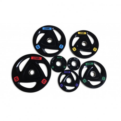 Диск для штанги Smith WP085-5 c 3-м хватом, обрезиненный, 5кг Диск для штанги Smith WP085-5 c 3-м хватом, обрезиненный, 5кг