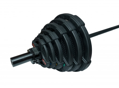 Штанга олимпийская наборная 128 кг OFT (диски 50 мм с двумя хватами, черный гриф 220 см) Штанга олимпийская наборная 128 кг OFT (диски 50 мм с двумя хватами, черный гриф 220 см)