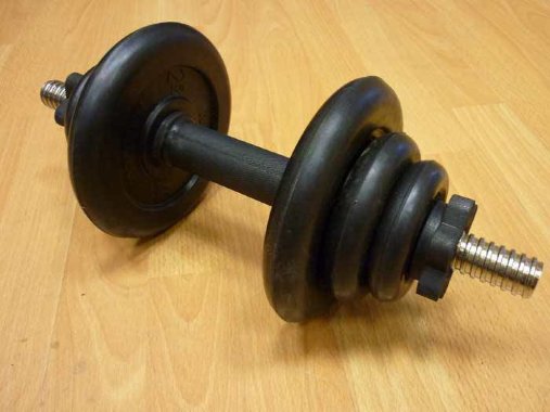 Пример испорльзования грифа с блинами - гантель в сборе Пример испорльзования грифа с блинами - гантель в сборе